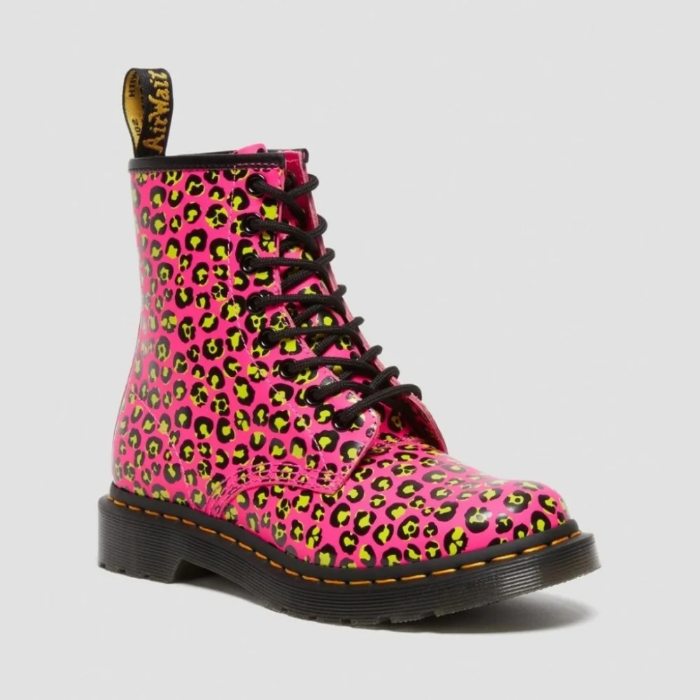 Dr. Martens Women's 1460 Leopard Smooth Leather Lace Up Boots - Pink - Picture 2 of 11